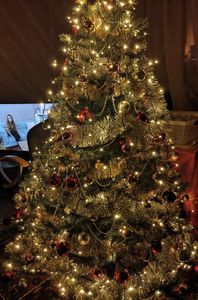 Weihnachtsbaum Lichterkette, 490LED Christbaumbeleuchtung 3 m mit stern, Wasserfall Überwurf Lichterkette, 8 Leuchtmodi Memory Timer, für Innen Kunden-Foto 1