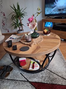 Tavolino rotondo Tribesigns, tavolo rotondo da soggiorno da 80 cm, tavolino rotondo grande da cascina con 2 ripiani, tavolino da tè marrone (venature del legno) Foto del cliente 4