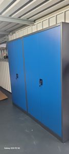 Büroschrank Aktenschrank XXL Metallschrank Flügeltüren Stahlblech Pulverbeschichtung 185 cm x 115 cm x 40 cm Farbe: Anthrazit-rot Kunden-Foto 2