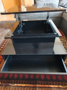 Couchtisch Wohnzimmertisch Höhenverstellbar, 60x60x45cm, Beistelltisch mit LED-Beleuchtung, 2 Schubladen, Schwarz Kunden-Foto 1