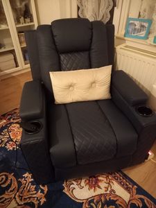 COMHOMA Elektrisch Relaxsessel TV-Sessel mit Massagefunktion mit LED-Lichtern, Fernbedienung, Aufbewahrungstasche, Getränkehalter blau Kunden-Foto 2
