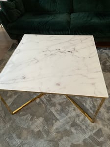 SalesFever Couchtisch quadratisch | Glasplatte foliert in Marmor-Optik | Gestell Metall | B 80 x T 80 x H 45 cm | weiß-chrom Kunden-Foto 1