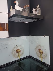 Kryt varné desky 60x52 Keramický kryt varné desky Splashback Skleněná deska Deco Prkénko na krájení, Pampeliška bílá Fotografie od zákazníka č. 1