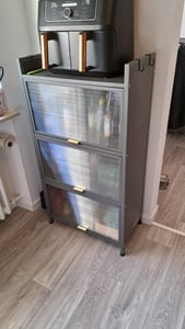 SevenComfort Küchenschrank hoch-Küchenregal mit 4 Ebenen Vorratschrank Buffetschrank Küchenunterschränke Aufbewahrungsregal für Wohnzimmer|Küche Weiß Kunden-Foto 1