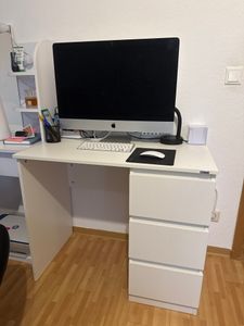 ML-Design Schreibtisch mit 3 Schubladen, 90x76x50 cm, Weiß, Schubladenfronten in Hochglanz, viel Stauraum, für Heim und Büro Kunden-Foto 2