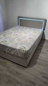 Flieks Boxspringbett 160x200cm mit USB, Polsterbett mit Lattenrost, Doppelbett mit LED, Stauraumbett Jugendbett, Leinen, Beige Kunden-Foto 1