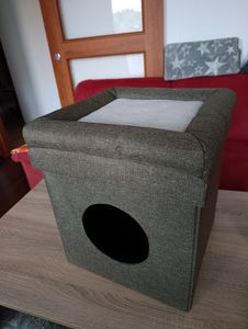 Relaxdays: casetta per gatti in tessuto, cuccia con 2 ingressi, A x L x P: 71,5 x 62,5 x 44 cm, cuccia pieghevole, grigio scuro Foto del cliente 1