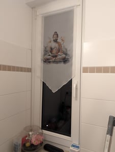Fensterbehang Scheibengardine Bistrogardine Buddha BxH 90x100cm natur ZEN Kunden-Foto 1