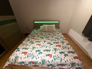 VASAGLE Dvojlůžkový rám, postel, 90 x 200 cm, LED, kovová postel, 4 zásuvky, nabíjecí stanice, polstrované čelo s nastavitelnou výškou, břidlicově šedá Fotografie od zákazníka č. 3