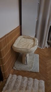 COSTWAY Kratzbaum Klein, Katzenbaum mit gemütlicher Hängematte, Plattform, Ball & Kratzsäulen, Katzenkratzbaum Holz, Kletterbaum, 40x40x64cm (Beige) Kunden-Foto 6