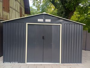 COSTWAY 2,6 ㎡ Gartenhaus 235x117x185cm Metall, 4,86 m³, Geräteschuppen mit Vordertür, Seitentür&Pultdach, Gartenschuppen abschließbar, Dunkelgrau Kunden-Foto 1