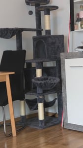 Yaheetech Kratzbaum 175 cm hoch, mit Sisal-Säulen, Plattformen, Korb, Hängematte, Plüschball, für 3-4 Katzen, Hellgrau Kunden-Foto 2