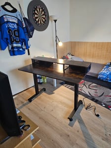 VASAGLE Höhenverstellbarer Schreibtisch elektrisch, 120 cm, stufenlos verstellbar, mit Steckdosenleiste, Haken, Memory-Funktion Kunden-Foto 1