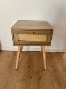 COSTWAY Nachttisch mit Schublade, Beistelltisch mit Rattan-Design, Nachtkommode, Nachtkonsole, Sofatisch für Schlafzimmer, Wohnzimmer, Eiche, 40 x 40 x 55 cm Kunden-Foto 1