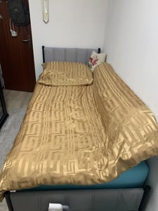 VASAGLE Einzelbettgestell, 90 x 200 cm, Bettgestell, mit gepolstertem Kopfteil, Bettrahmen, Stahl, trägt bis zu 250 kg, einfache Montage Kunden-Foto 1
