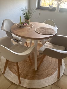 Dekori Runder Ausziehbarer Esstisch für Esszimmer, Wohnzimmer PERO, Loft-Stil, Durchmesser: 110 / 160 cm, Farbe: Eiche Craft Golden / Weiss Kunden-Foto 18