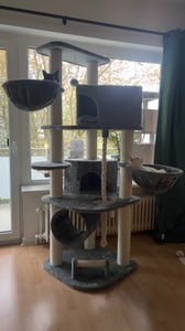HAPPYPET Kratzbaum für Katzen groß 181 cm hoch - Stabiler Kletterbaum Katzenbaum, dicke Stämme mit 11 cm, Grau Kunden-Foto 2