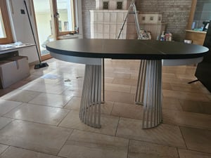 BEAUTYSOFA | Runder Ausziehbarer Tisch LUMI Ø 120–200 cm, Tisch für Esszimmer, Loft-Stil, Skandinavische, Weiß/Weiß Kunden-Foto 2