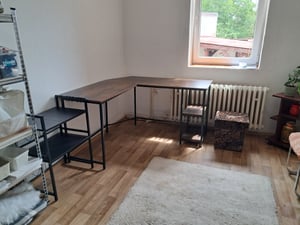 MIADOMODO Písací stôl 138 x 138 x 76 cm, hnedý/čierny Fotografia od zákazníka č. 1