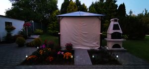 Gartenpavillon 3x3,65 m ca 6 mm Polycarbonat-Dach mit Moskitonetzen und Seitenteilen in grau Kunden-Foto 4