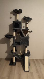 Yaheetech Katzenkratzbaum 206 cm deckenhoch, stabiler Kletterbaum, XXL groß Katzenbaum, kratzbaum für große Katzen mit Sisalseil Korb Hängematte Dunkelgrau Kunden-Foto 1