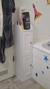 VASAGLE Schmaler Hochschrank, Badschrank, mit verstellbaren Ablagen, Badezimmerschrank für Bad, Landhausstil, weiß Kunden-Foto 1