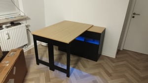 Uittrekbare bartafel met lederen bekleding, draaibare eettafel met kast, keukentafel/eettafel, 360° draaibaar, 120-180x40x71.5cm, zwart Klantenfoto 1