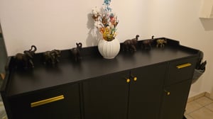 Merax Schuhschrank mit 2 Schubladen und 4 Türen, modernes Design mit Metallfüßen, Maße: H100/B130/T37 cm Kunden-Foto 1