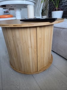 HOMCOM Couchtisch Wohnzimmertisch mit verstecktem Stauraum, Schiebetür, Bambus Kunden-Foto 3