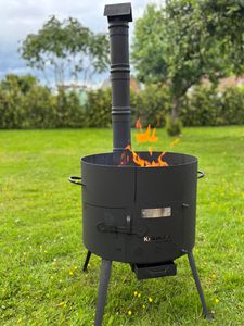 Kukmara Utschak mit Abzugs-Rohr, 45cm + 16 Liter Gusseisen Kazan INNEN GLATT + 50cm Schaumlöffel - Feldküche, Gulaschkessel Feuerkessel Feuer-Ofen Outdoor für Kazan Kasan 15 16 L Kunden-Foto 1
