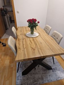 riess-ambiente Industrial Esstisch WILD 160cm braun Wildeiche-Design Baumkante schwarz X-Gestell Esszimmertisch Tisch Konferenztisch Kunden-Foto 1
