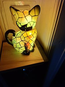 Katzen Lampe, Katzenlampe Mosaik, Nachttischlampe, USB Nachtlicht Katze mehrfarbig, vintage buntglas lampe, Bedside lamp, Schlafzimmer Deko Geschenk Kunden-Foto 7
