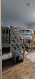 Merax Etagenbett 90x200cm mit Treppe und Stauraum, Hochbett mit Rausfallschutz und Lattenrost,Einzelbett Kinderbett Holzbett Jugendbett Stockbett,Weiß Kunden-Foto 1