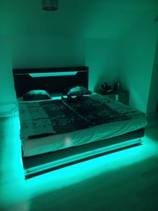 Flieks Polsterbett 180x200cm mit Ladefunktion (USB & Type-C), Doppelbett Jugendbett mit Led, Stauraumbett Boxspringbett mit Stauraum, Leinen, Grau Kunden-Foto 5