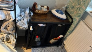SucceBuy Wäschekorb Wäschesortierer mit 2 Fächern (600D Oxfordstoff) & 1 Schublade, Wäschesammler mit Leiterregalen, Wäschetrenner Wäsche-Sortiersystem für schmutzige Kleidung Waschküche Schwarz Kunden-Foto 1