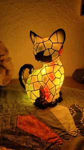 Katzen Lampe, Katzenlampe Mosaik, Nachttischlampe, USB Nachtlicht Katze mehrfarbig, vintage buntglas lampe, Bedside lamp, Schlafzimmer Deko Geschenk Kunden-Foto 10