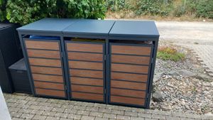 Mülltonnenbox Müllbox Mülltonnenverkleidung 2 Türen Anthrazit mit Holzdekor Box Kunden-Foto 12