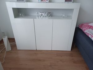 SONNI szafki do salonu komody z oświetleniem led biały wysoki połysk kredens z 3 drzwiami 116x35x93cm Zdjęcie produktu od klienta nr 6
