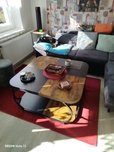 Tribesigns Quadratischer Couchtisch mit 2 Ebenen, 101 cm niedriger Bauernhaus-Couchtisch mit Holzregal für modernes Wohnzimmer, rustikales Braun Kunden-Foto 1