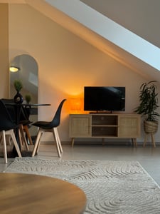 Teppich Wohnzimmer - 160x230 cm - Beige - Geometrisches Muster - Allergikerfreundlich - Leicht zu Reinigen - Waschbar - Weicher Teppich Kunden-Foto 1