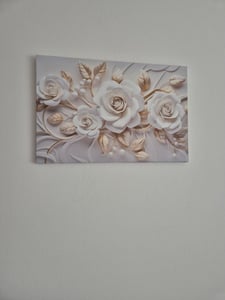 Leinwandbild Weiße und goldene 3D-Rosenblüten 60x40 Feeby Weiß bild für die wand bereit zum aufhängen Kunden-Foto 1