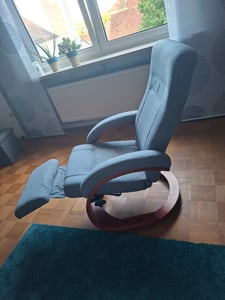 Relaxsessel drehbar 360° mit klappbarer Fußstütze, Fernsehsessel Liegesessel Leinenoptik, Grau | 86x68x100 cm | 135° neigbar | bis 140 kg Kunden-Foto 1