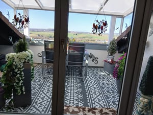 EVOCAMP Outdoor Teppich 250x400 cm, Kunststoffteppich, wetterfest für Terrasse, grau-weiß Kunden-Foto 5