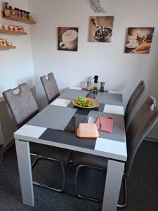 Hela Tische, 4er Set Esszimmerstuhl Freischwinger Flora - Bezug Kunstleder Grau - Metallgestell Rundrohr verchromt - 120kg belastbar - Lehne mit Griff Kunden-Foto 3
