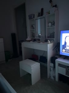 Schminktisch mit LED-Beleuchtung mit Hocker Spiegel Weiß Schublade und Fächern Frisiertisch Kosmetiktisch Kommode Kunden-Foto 1