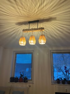 Pendelleuchte mit Rattan Lampenschirm E27 Fassung 3-flammige Hängelampe Höhenverstellbare Kronleuchter für Küche, Esstisch, Wohnzimmer Kunden-Foto 1