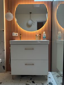 LED Badspiegel - Glamour - Boho - Rundspiegel - Spiegel für Badezimmer Schlafzimmer Wohnzimmer - 70 cm x 80 cm - Warmweiß (3000K） Kunden-Foto 1