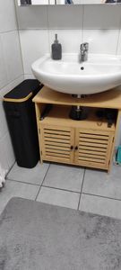 EUGAD Waschbeckenunterschrank, Unterschrank Badezimmerschrank aus Bambus, mit Lamellentüren Kunden-Foto 2