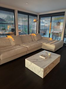 SalesFever Couchtisch 120x75 cm | rechteckig | MDF foliert in Marmoroptik | B 120 x T 75 x H 35 cm | weiß Kunden-Foto 1