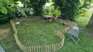 SEVICO 5m Staketenzaun 35cm x 5m mit Lattenabstand 3-4cm mit Pflock Zaunlatte Gartenzaun aus Haselnuss Natur STAHLKRAMPEN GRATIS V37 3-4 Kunden-Foto 8